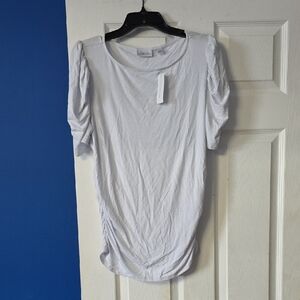 Sweet Pea White Ruched Sleeve Tee